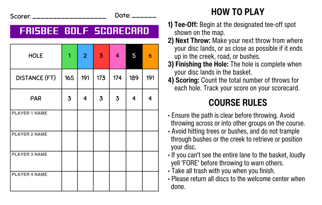 Frisbee Golf rules and scorecard